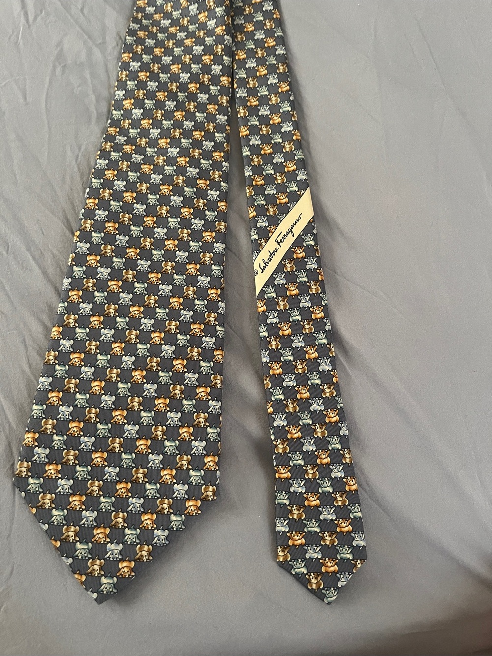 Salvatore Ferragamo Grey Tie with Blue Motif